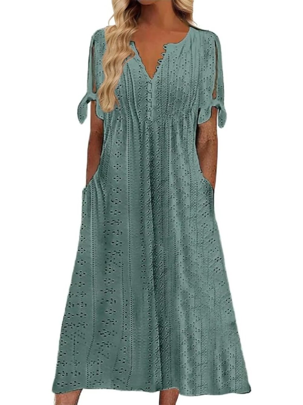 Women's Green Boho Casual Elegant Ladies Dress Floral V-Neck Short Sleeve Maxi